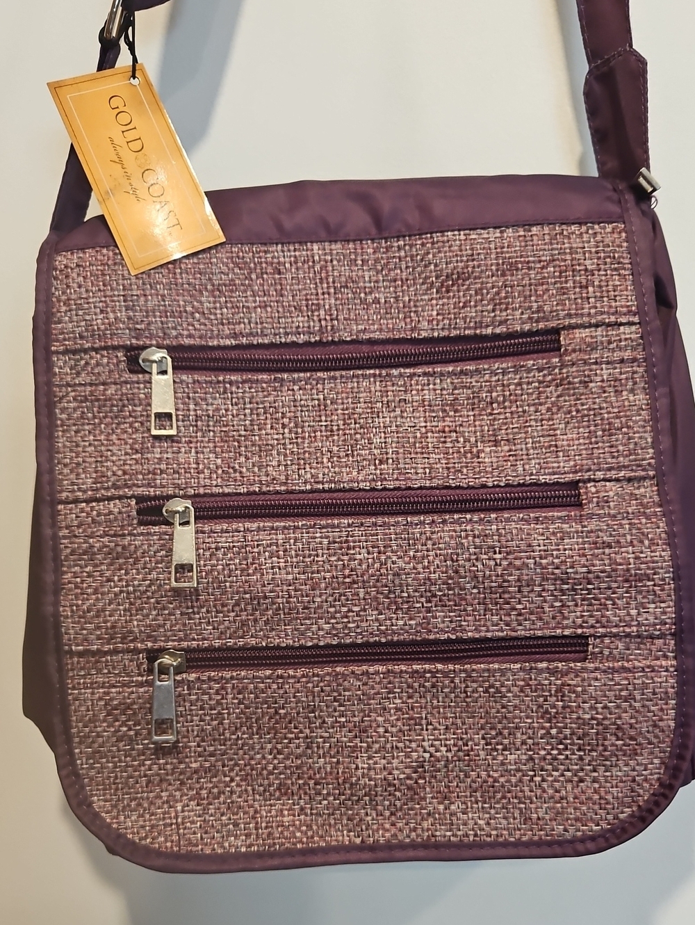 Purple Crossbody Bag  - Triple Zip Front
